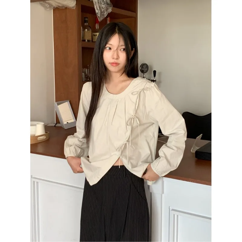 Ele rond Ne Knot irt femmes Chic début du printemps nouveau Sle Agel fibre de Polyester coréen Sle coupe ample