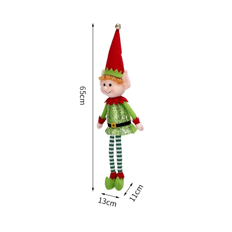 SCEINRET Christmas Elf Doll Stripe Print Plush Doll with Santa Hat and Booties Funny Figurine Decorations