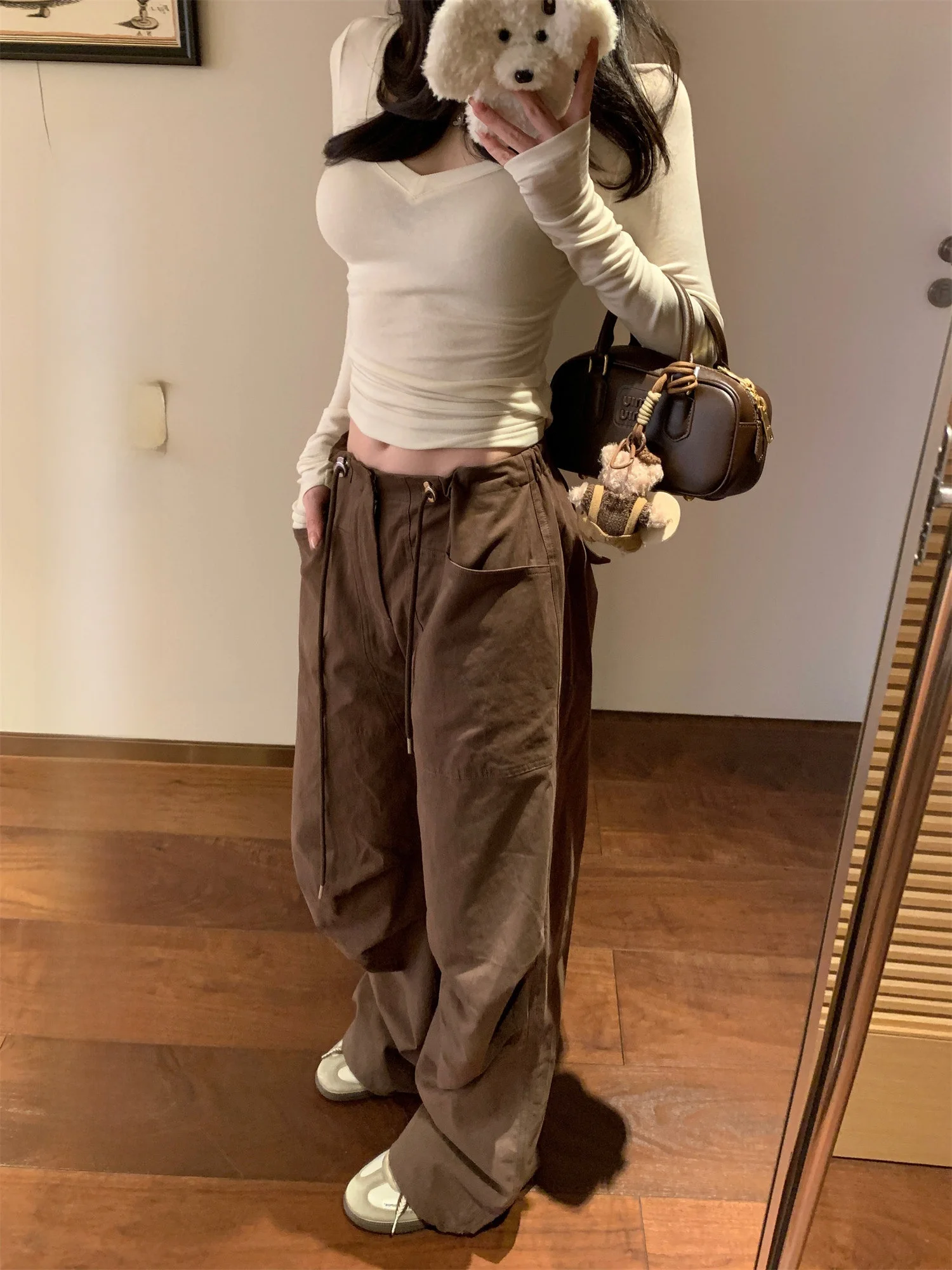 

Женские повседневные брюки Ego Studio из хлопка в американском стиле, с отворотами, на поясе, длинные, повседневные