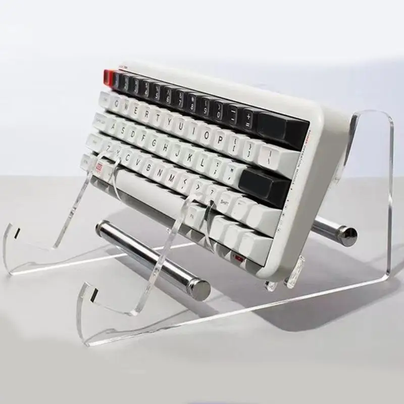 

652F Multipurpose Clear Computer Stand Platinums Accented Storage For Tablets And Keyboards