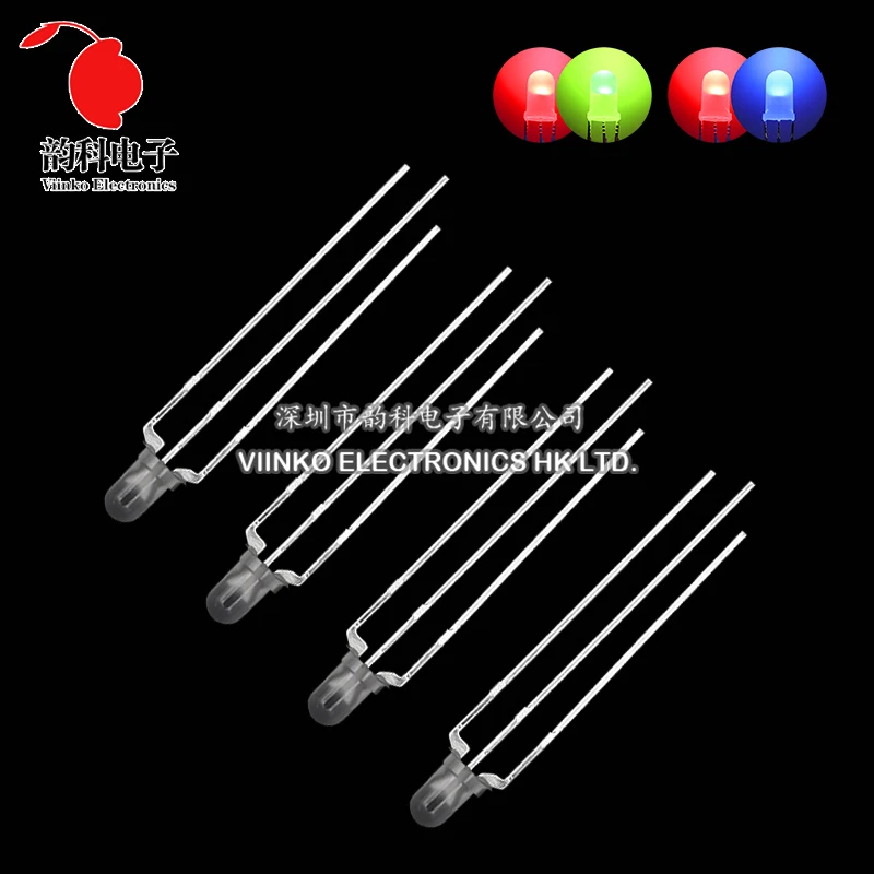 50pcs F3 3MM Round Clear / Fog Two Color Common Anode / Cathode LED Red & Green Red & Blue Bi-Color 3 Pins Light Emitting Diode