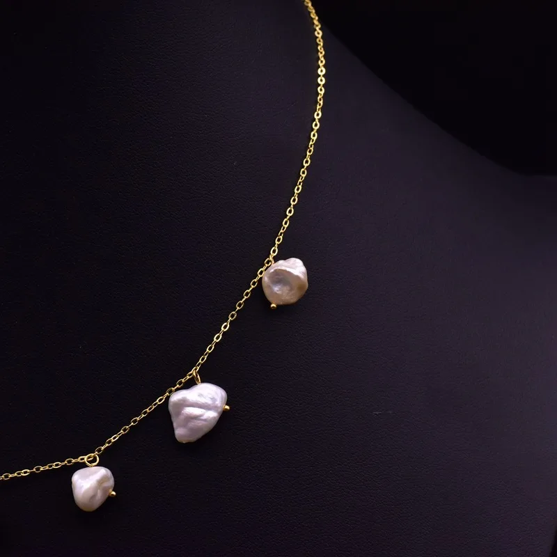 Natural Baroque Pearl , Beaded Necklace, Sweater Chain, Vintage Handmade Jewelry