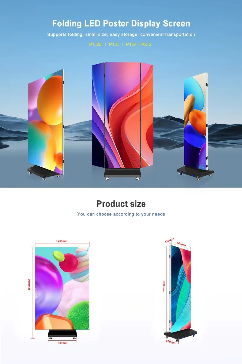 Portable Movable Tri-Fold Waterproof  Poster Screen with 4K Resolution and High Brightness for Commercial Indoor/Outdoor Use