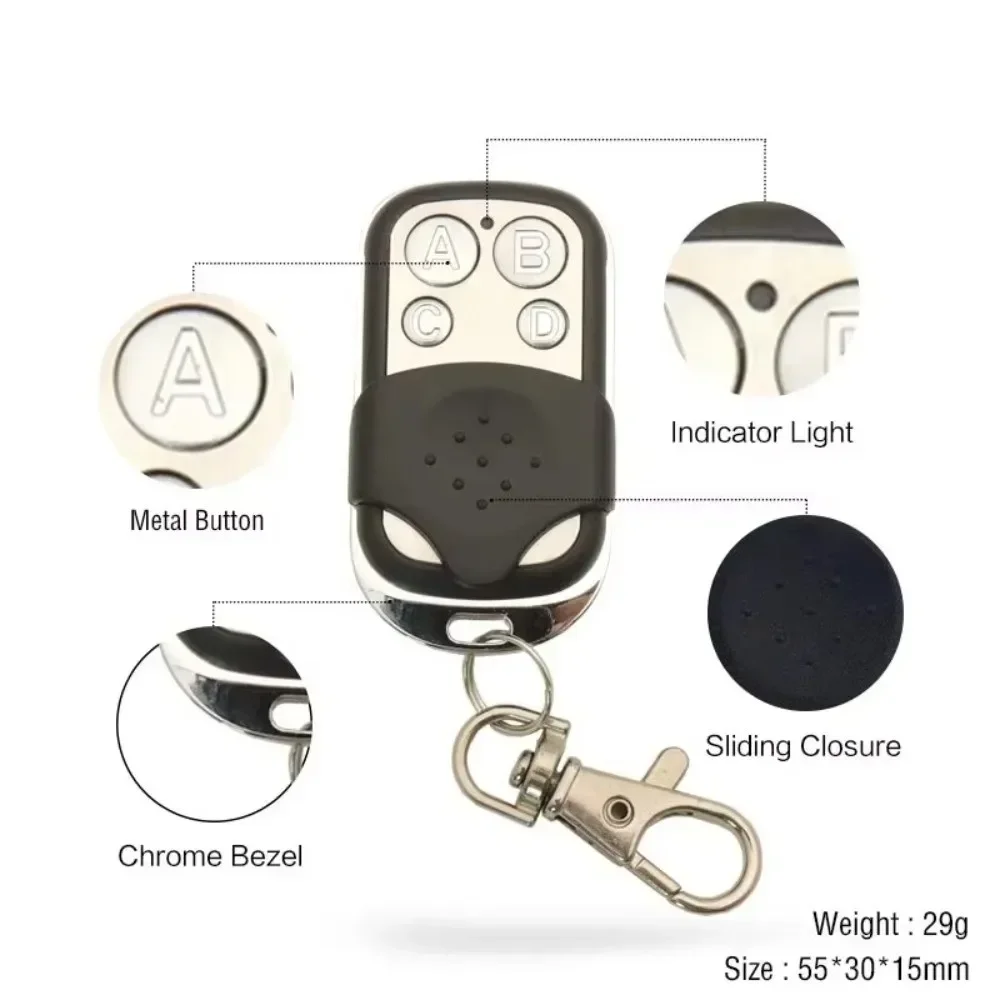 433MHz Remote Control Garage Door Remote Control 4 Buttons Wireless Duplicate Remote Control Metal Garage Door Opener