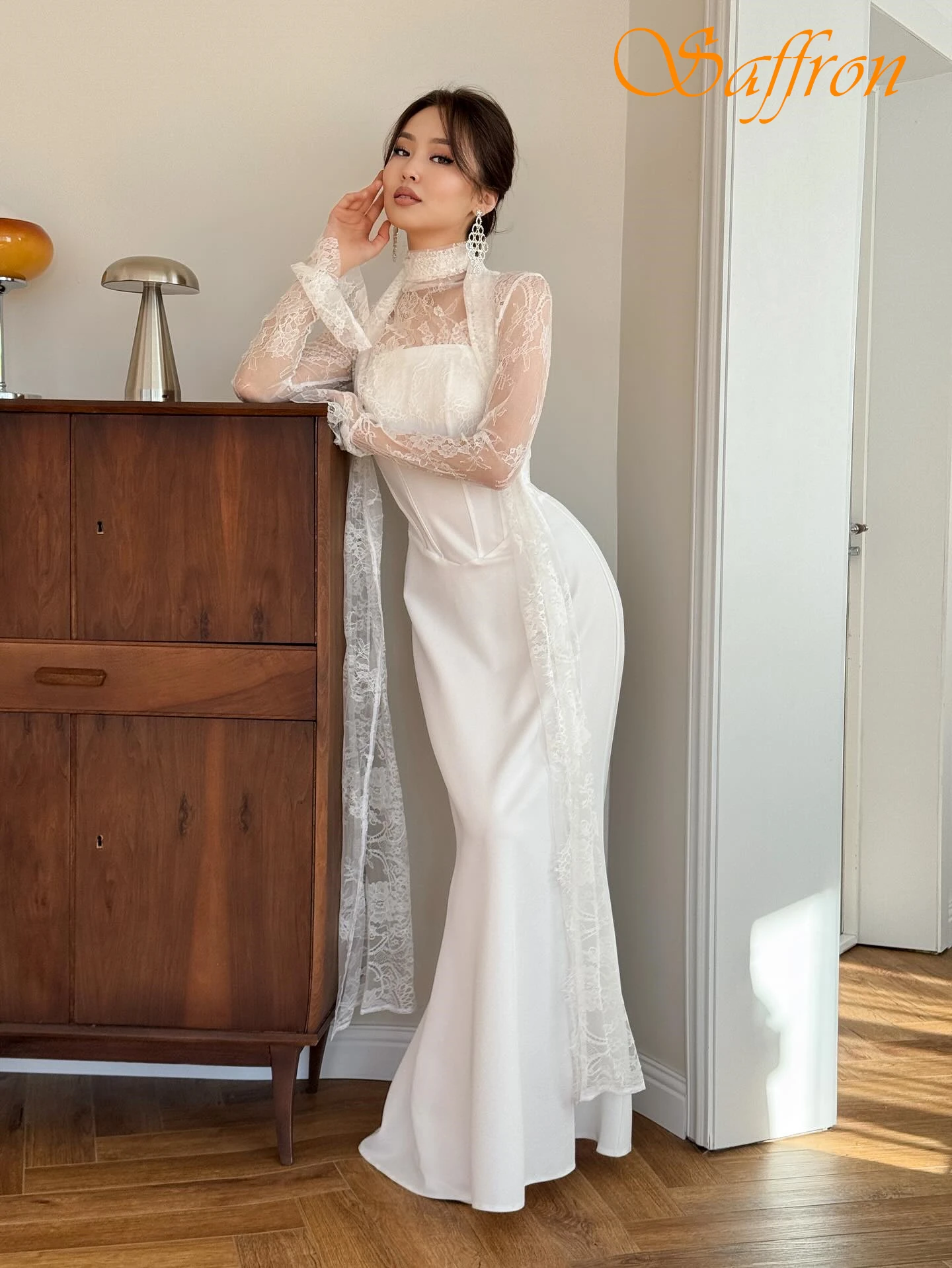 

Элегантное вечернее платье русалки с высоким воротником и длинными рукавами по индивидуальному заказу, нежные платья на заказ, классическое модное вечернее платье