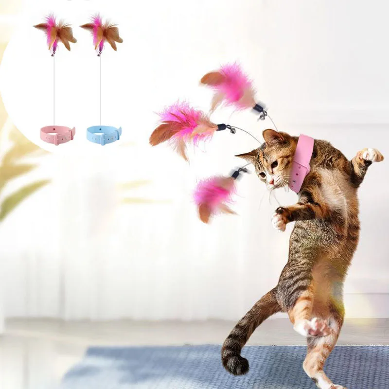 Funny Interactive Cat Toys Silica Collar Feather Teaser Stick With Bell Kitten Playing Teaser Wand Training Toys Pet Supplies