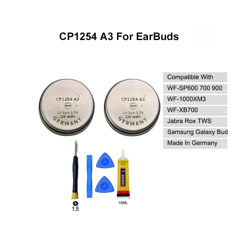 

2pcs Varta CP1254 A3 3.7v Battery for Sony WF1000XM3 WFSP600 SP700 SP900 Samsung Galaxy Buds Headset EarBud Battery Replacement