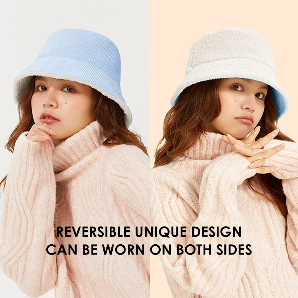 OhSunny Winter Cap Women Bucket Hat Keep Warm Outdoor Casual Hats For Ladies Girls Riding Windproof 56-58cm Clearance Sale