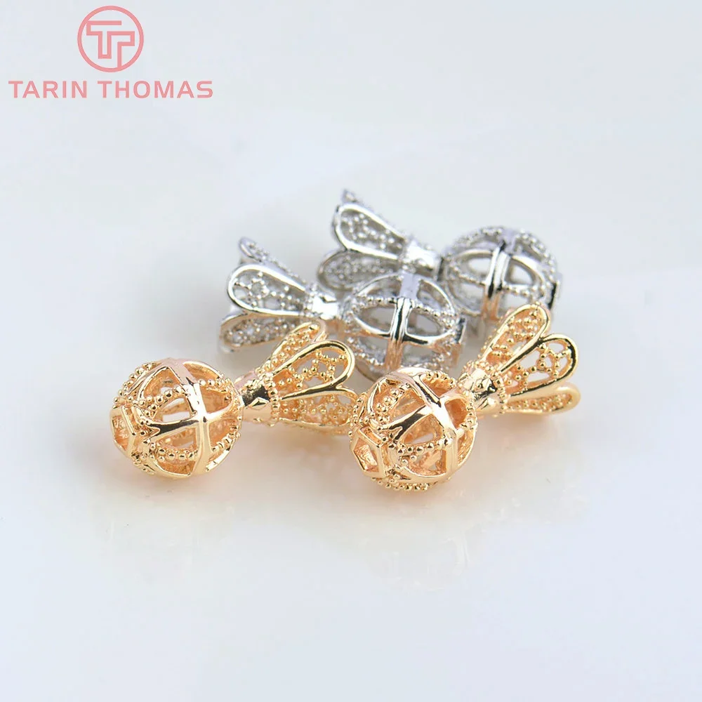 태슬 캡이 달린 황동 할로우 비즈, 목걸이 커넥터 하이 퀄리티 액세서리, 골드 컬러, 8x15.5mm, 9x18.5mm, 24K, 3091, 6 개