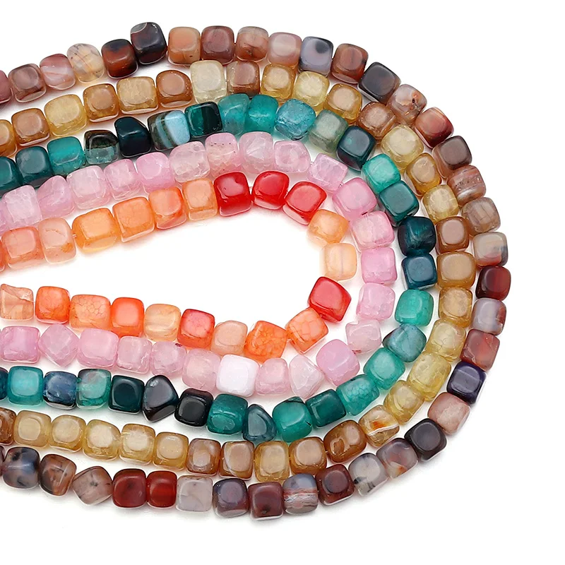 1String 8mm Natural Stone Beads Colorful Square Agate Hole Size 1.3mm Beads For Bracelet Necklace Making Diy Jewelry Accessories