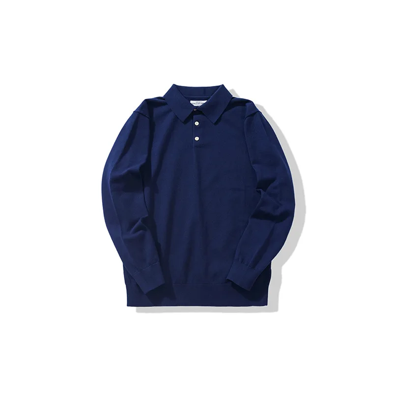 

New American Retro Lapel Knitted POLO Shirt Pure Cotton Sweater Pullover Bottoming Casual Sweater Long Sleeve Men