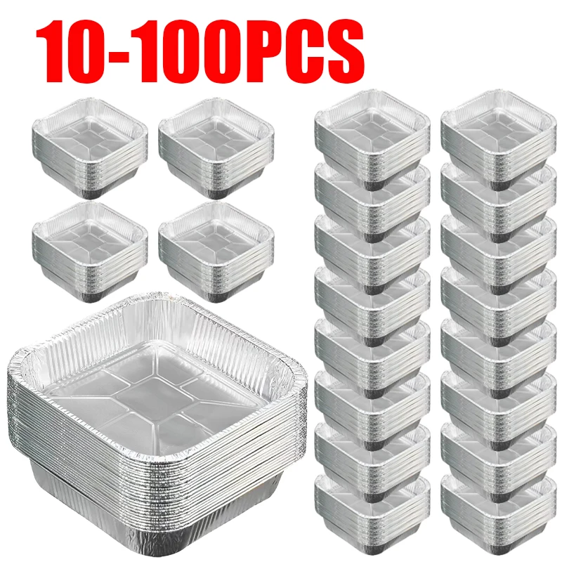 

10-100PCS Kitchen Supplies Air Fryer Aluminum Foil Pan Square Oil-proof BBQ Drip Pan Tray Non-stick Food Containers Steaming