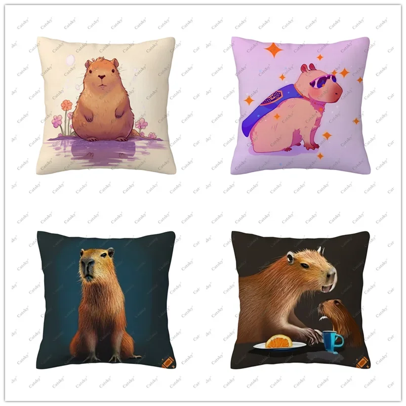 Capybara cute cartoon animal Pillow cover decoration sofa home holiday double-sided short plush cushion covers back pillows