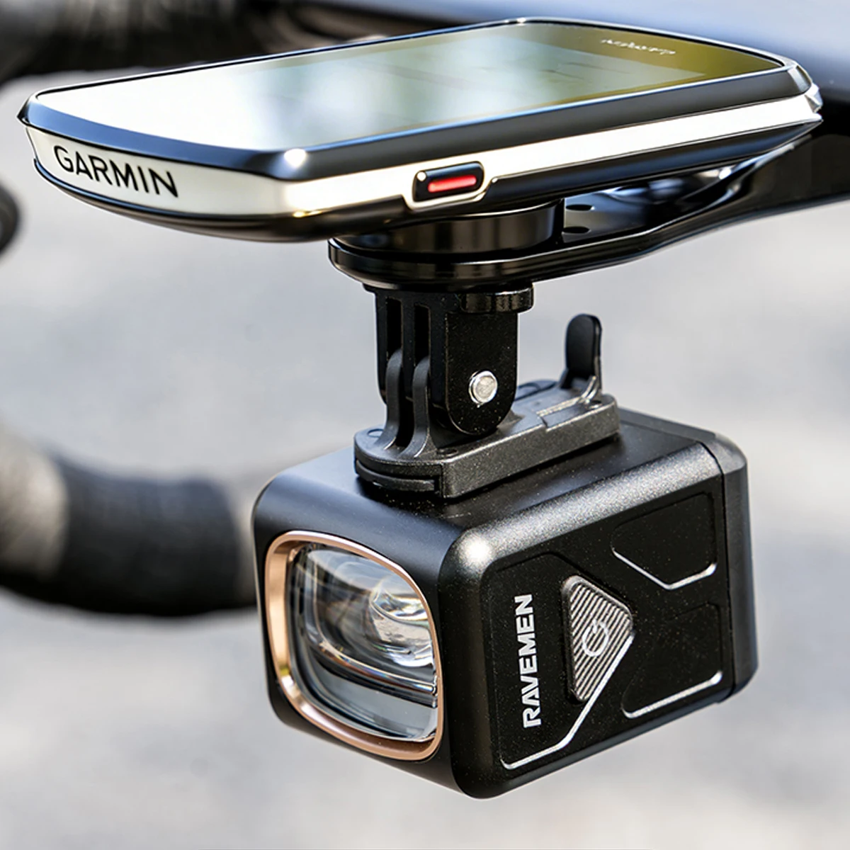 RAVEMEN UR1700 – phare de vélo rechargeable avec support AOM05 pour Garmin Wahoo AUB01, ligne de coupure inversée