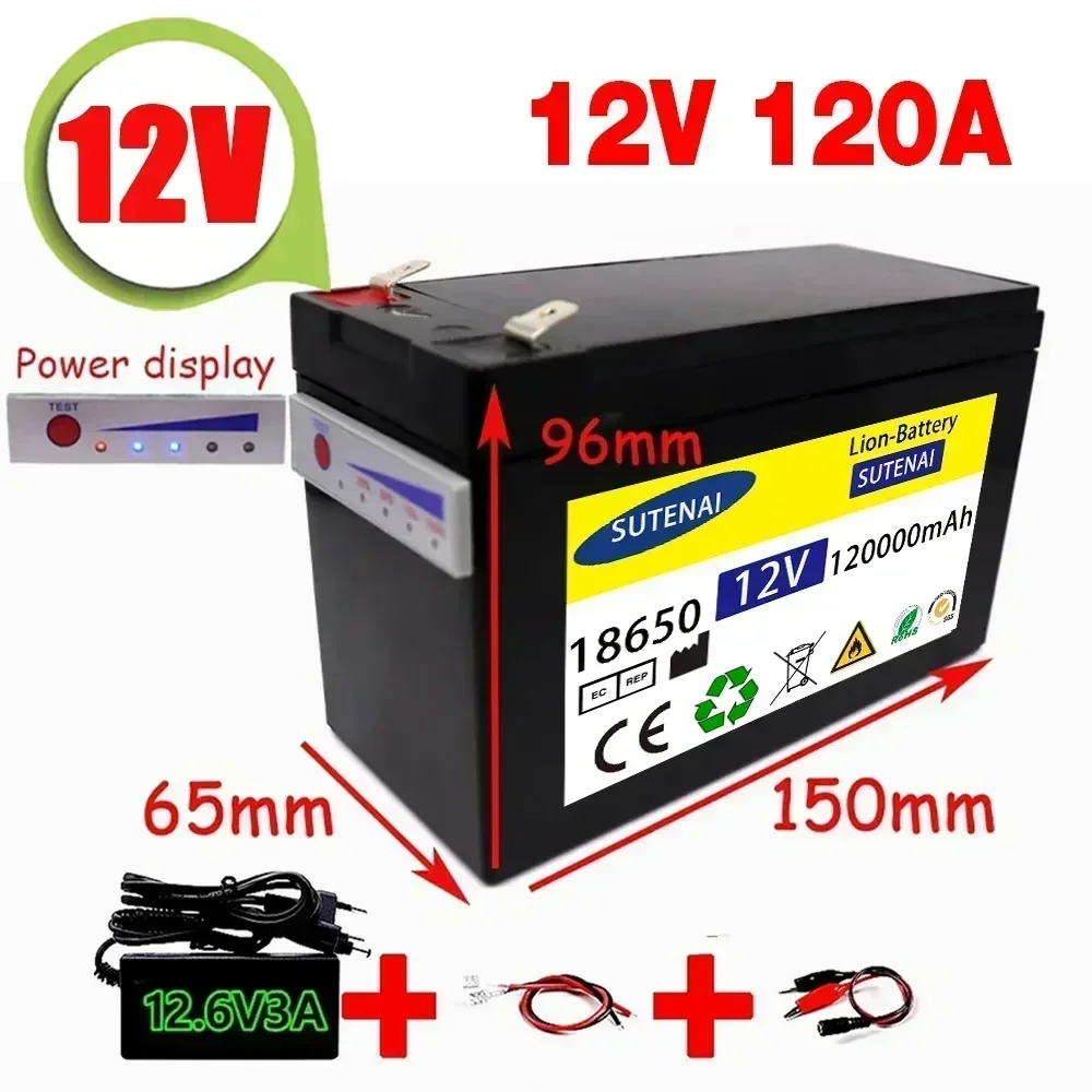 SU NEW Sprayers 12V 120Ah  Built-In High Current 30A BMS 18650 Lithium Battery Pack For Electric Vehicle Batterie 12.6V Charger