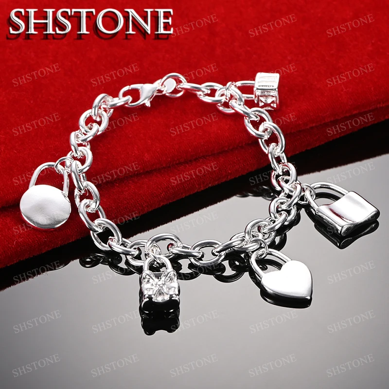 

SHSTONE 925 Sterling Silver Noble Luxury Circular Heart Box Lock Pendant Bracelets For Woman Party Wedding Fashion Jewelry Gifts