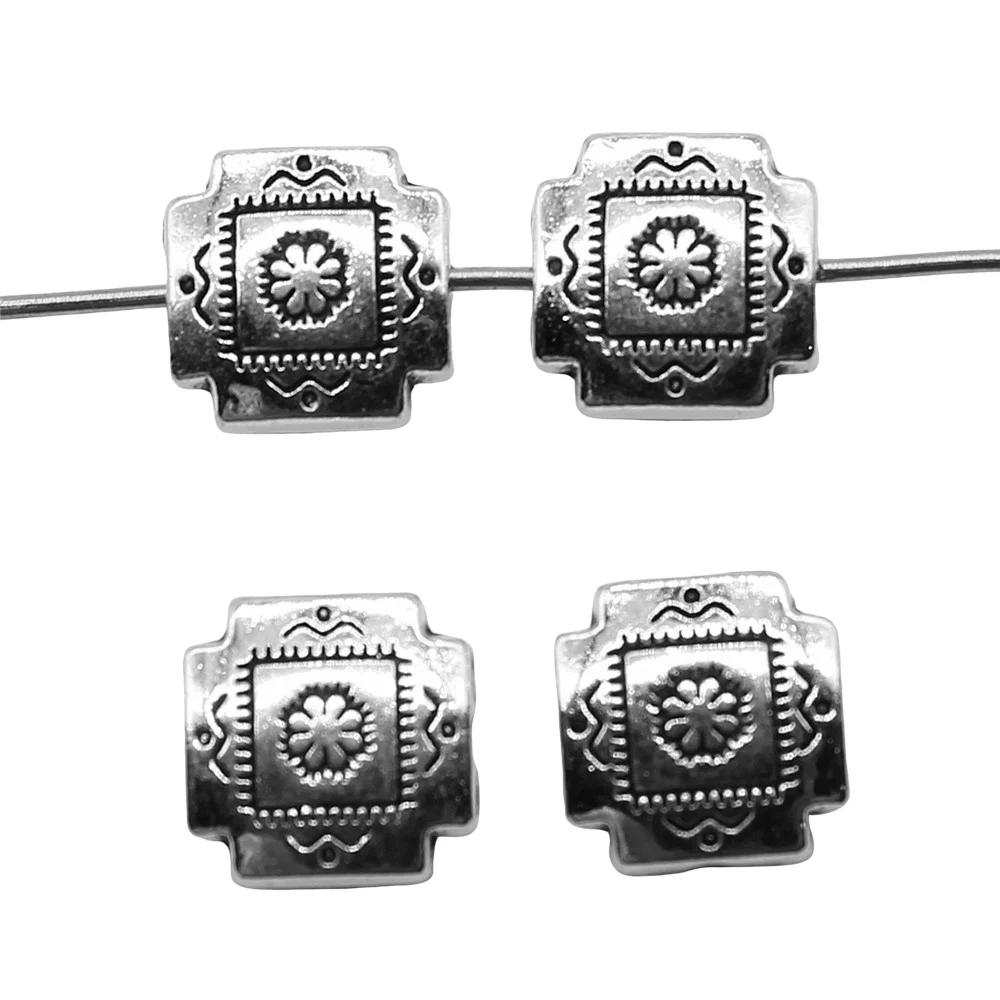 WYSIWYG 5 pièces 4x10mm petites perles carrées bricolage en alliage de métal résultats de bijoux couleur argent Antique