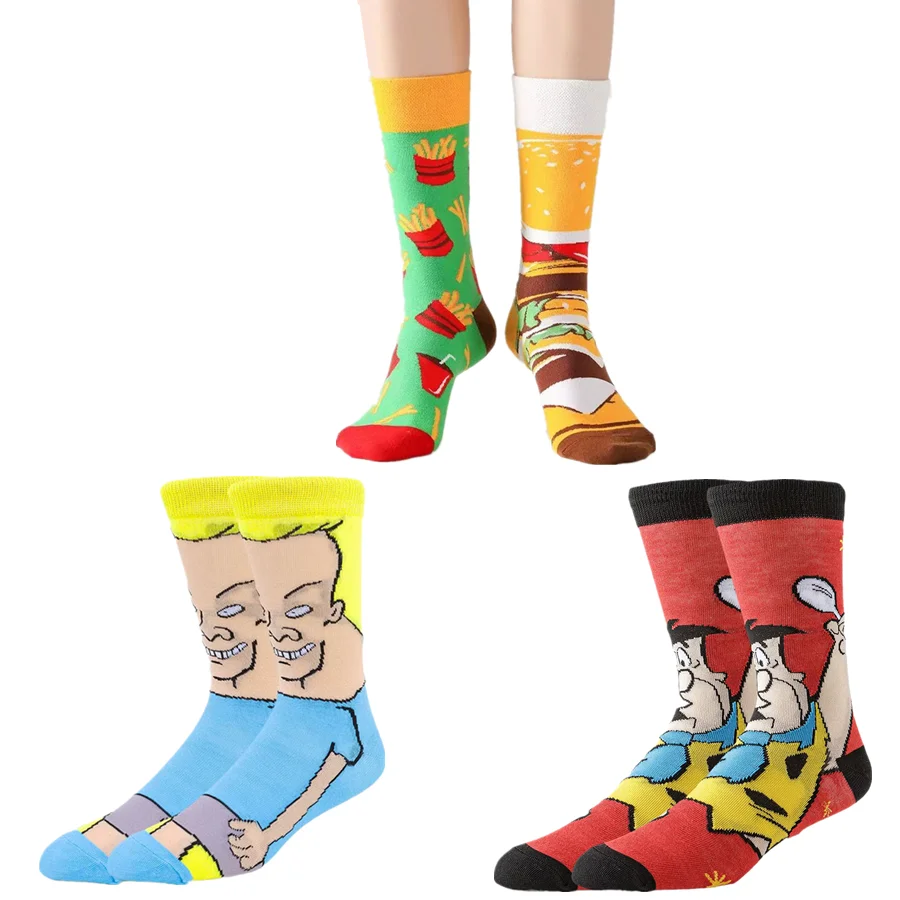 1/2 пары мужских и женских носков в стиле хип-хоп, уличной моды с героями мультфильмов аниме, светящиеся в темноте, новинка, забавные повседневные носки для экипажа