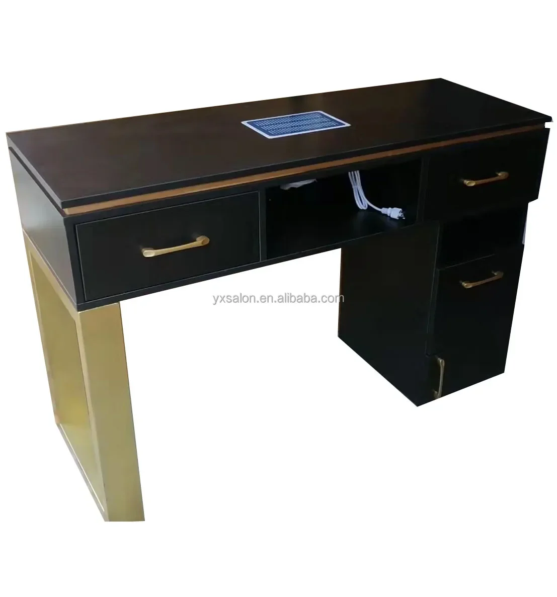 2021 Classic French Style Black&Gold Single Manicure Table Nail Table With Dust Collector 5 Years Warranty