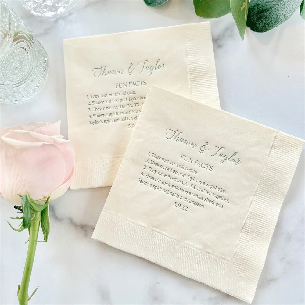 

Fun Facts Personalized Wedding Napkins - Bridal Shower - Rehearsal Dinner - Engagement Party Napkins - Wedding Bar Napkins