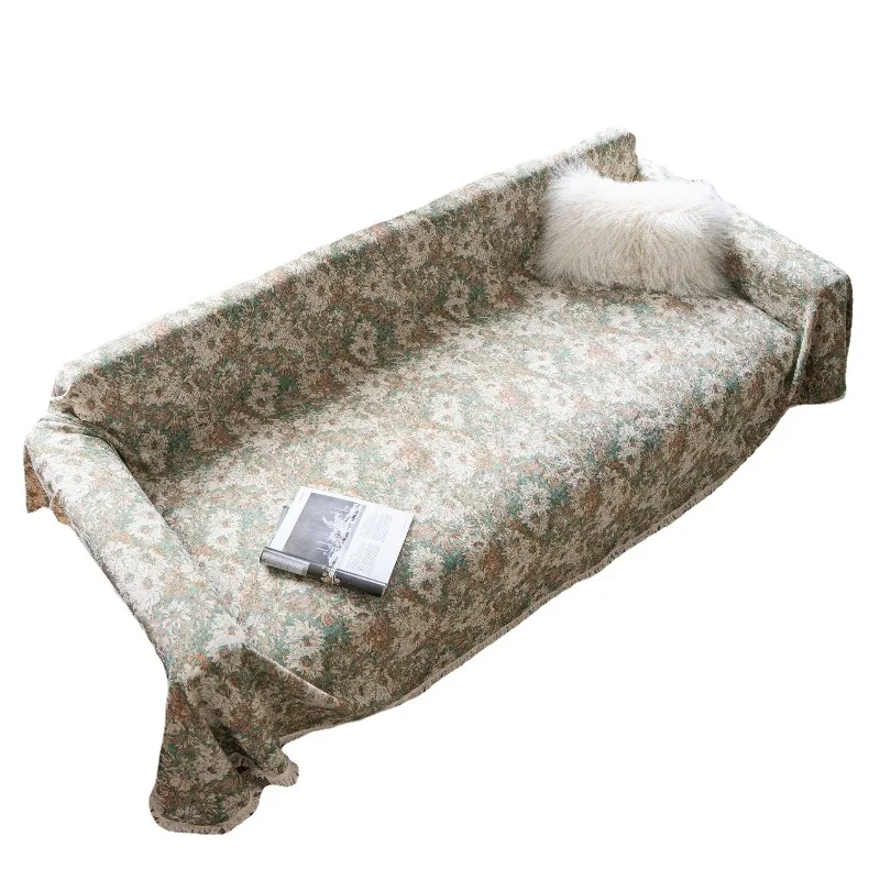 

Sofa Towel Prevent Cat Scratching Jacquard Flower Bird Green Retro Festive Thick Sofa Cover Blanket