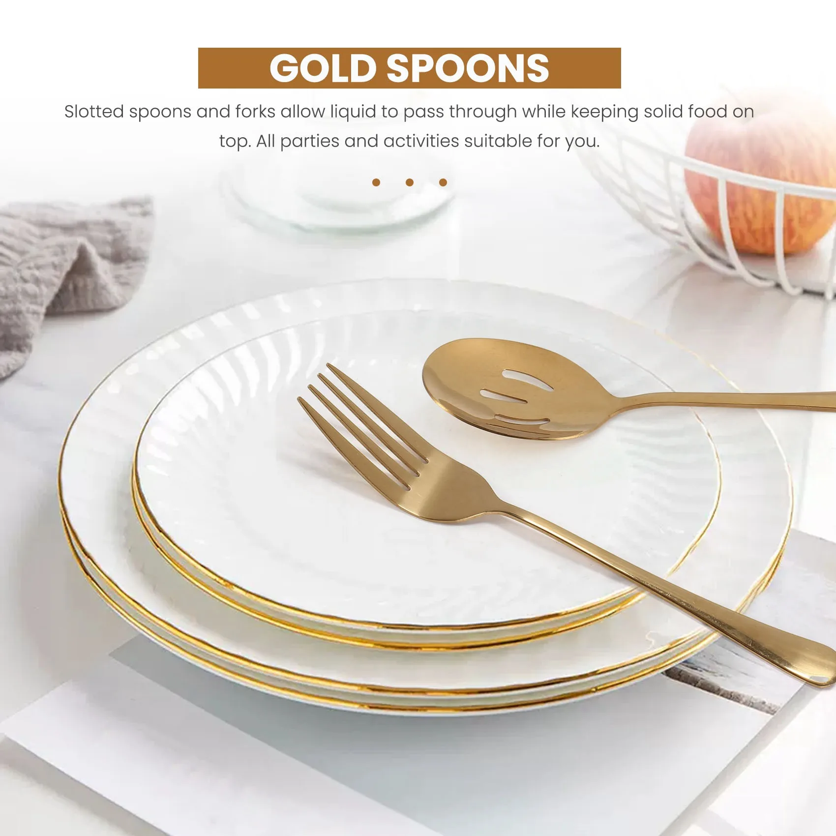 A71Z Posate in acciaio inossidabile Utensili da portata Set di cucchiai da portata grandi per cucina (Oro, 8 pezzi)