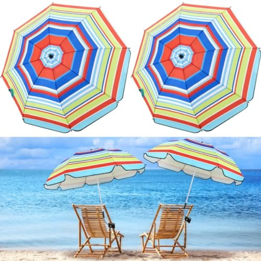 

2 Pcs Beach Chair Umbrella Automatic with Universal Adjustable Clamp 44" UPF 50+ Portable Clamp on Beach Chair for Wheelchair P