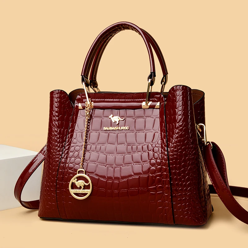 

New Fashion Trend Women's Handbag Crocodile Pattern Lacquer Leather Women Shoulder Bags Famous Designer Female Tote Bag Wallet