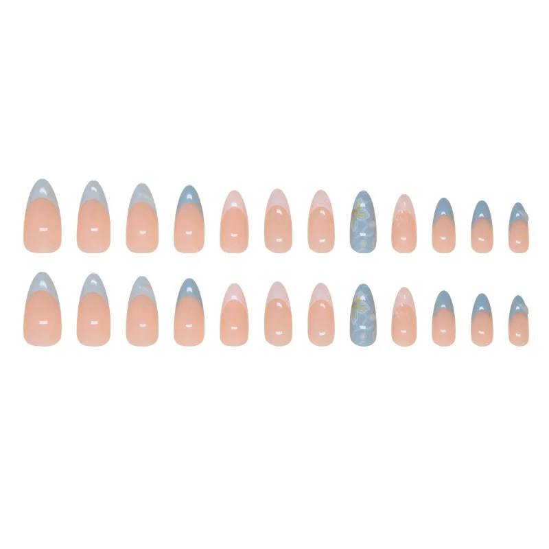 24 ชิ้นฤดูร้อนเล็บปลอมกับกาวดอกไม้เปลือกหอยคลื่นกดบนเล็บอะคริลิคด้วยกาว 3d ภาษาฝรั่งเศสคํา Sliders สําหรับเล็บ Self - เล็บ