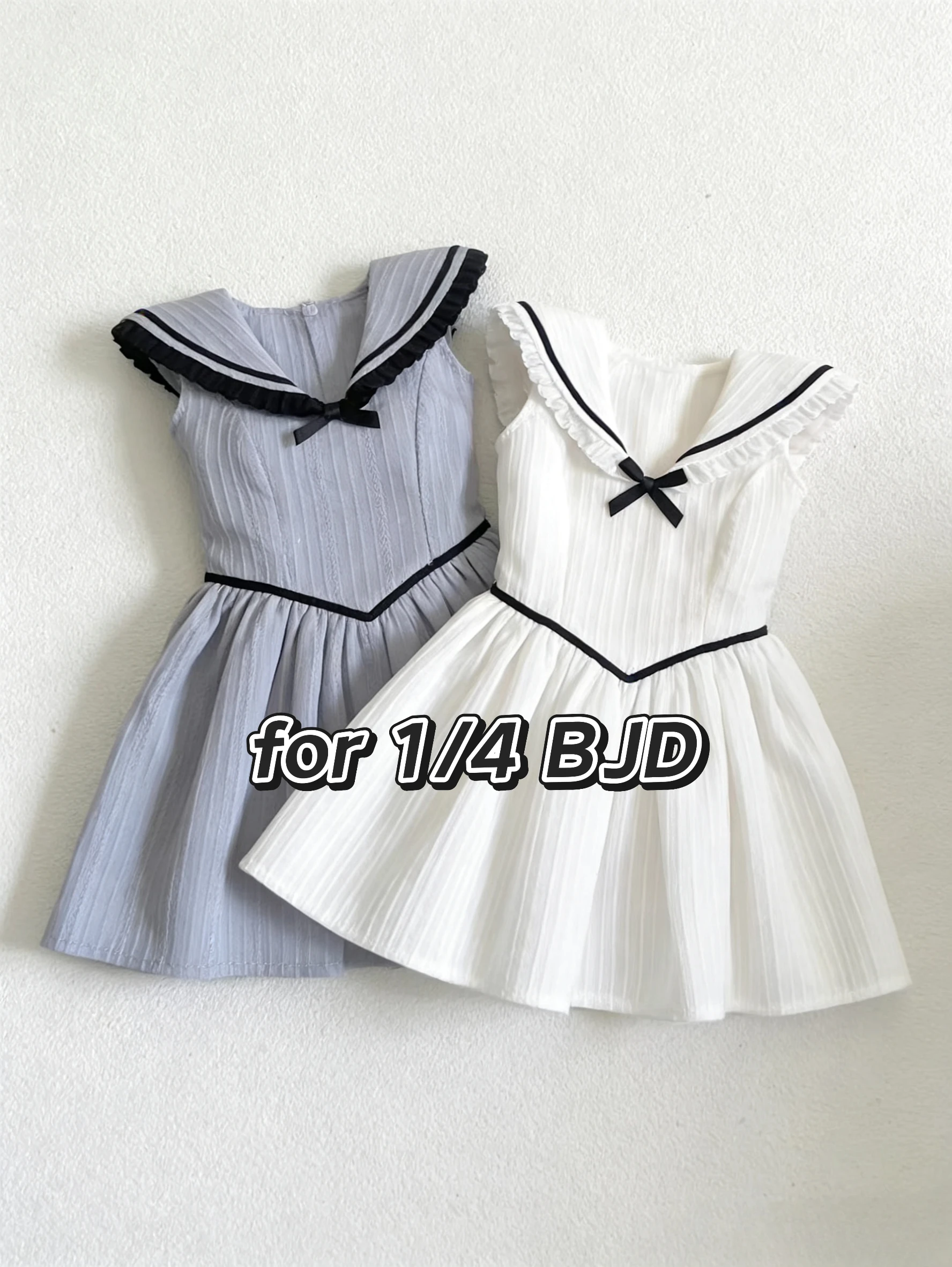 BJD (1/4 BJD Doll Clothes) Baby Clothes School Style Preppy Sleeveless Dress White Dress Gray Blue Dress