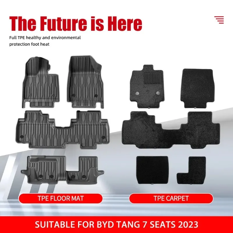 Floor Mats for Byd Tang 7 Seats 2023 TPE Car Mats Interior Accessories Protection All Weather Waterproof