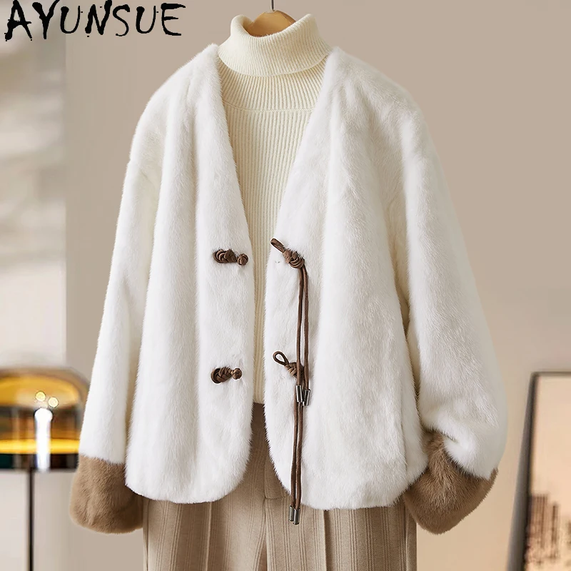 

AYUNSUE Real Fur Coat Women Clothes Natural Female Mink New in Coats Woman Warm Winter Jacket 2025 Short Style Шуба Женская