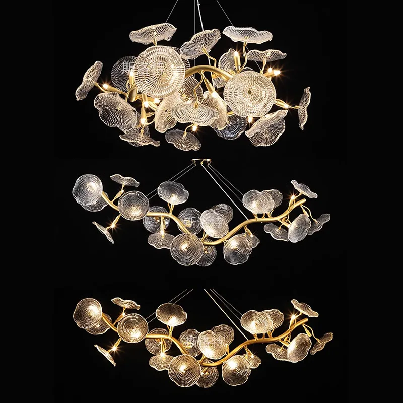 

Lotus leaf post-modern light luxury, living room chandelier, artistic creativity luxury dining room glass chandelier