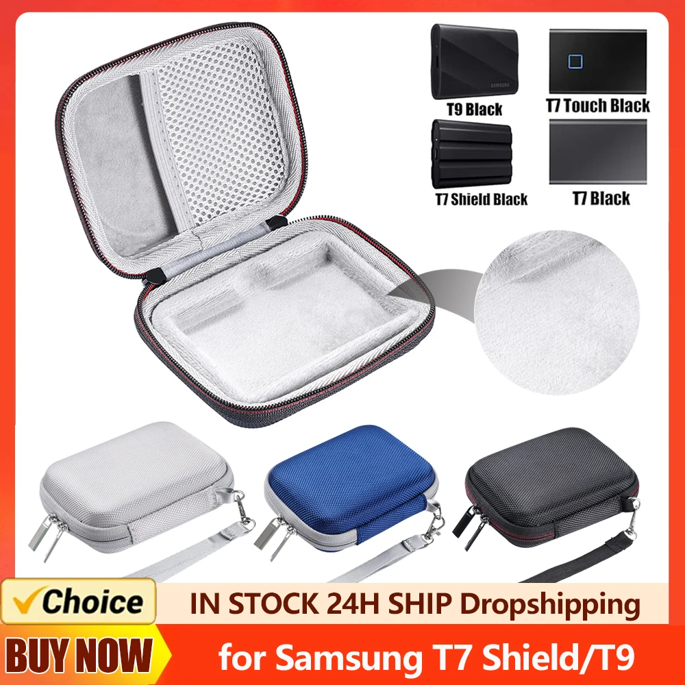 Hard Carrying Case with Mesh Bag&Hand Strap EVA Hard Drive Case External Hard Drive Bag for Samsung T7 Shield/T9 4TB/2TB/1TB SSD