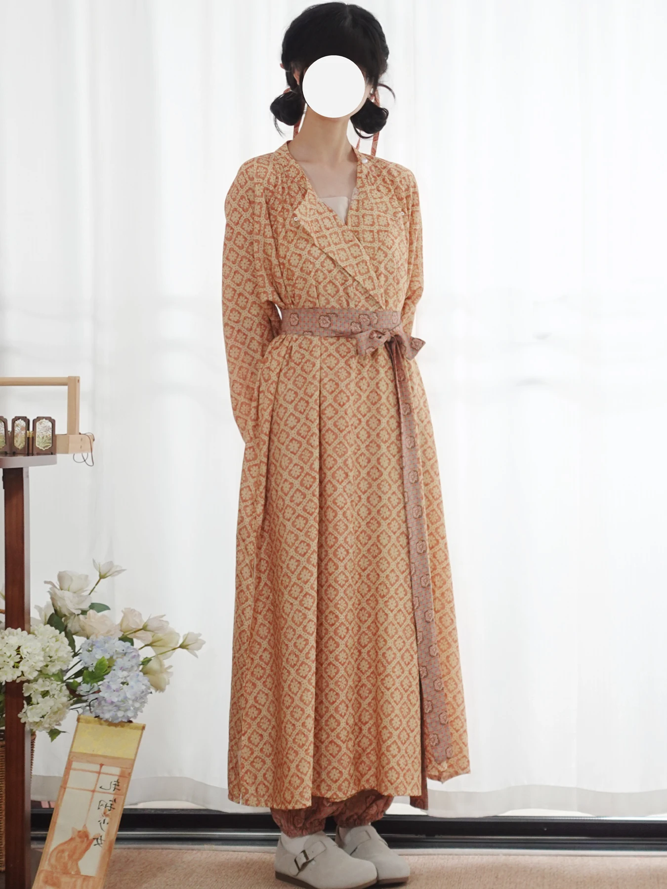 

Mengsangta Hanfu plus Size Summer round Neck Robe with Lantern Pants Breathable Slimming Daily Recovery Cotton Women's Style