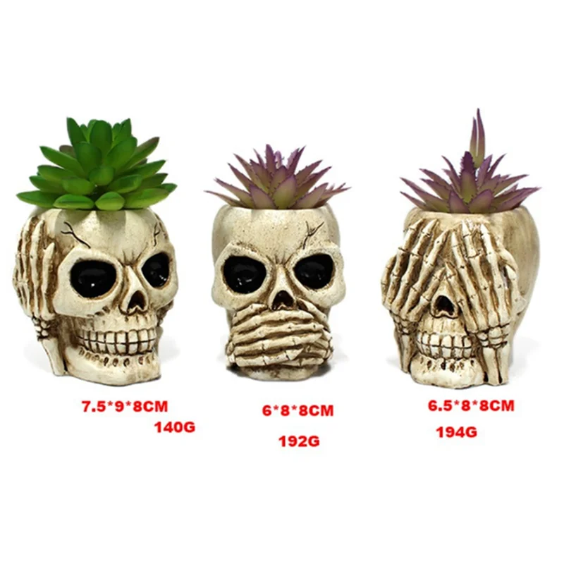 Skull Flower Pots Gothic Skeleton Planter Container Office Planter Succulent Plant Organizer Halloween Ornament