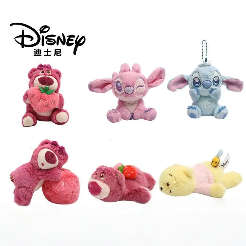 سلسلة مفاتيح ديزني الأصلية على شكل دمية لوسو اللطيفة، دمية ناعمة ورقيقة على شكل فراولة، قلادة للحقيبة، زينة للحقائب للنساء والأزواج، شخصية كرتونية