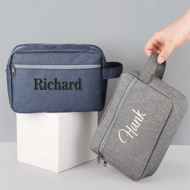 Borsa per il trucco da uomo con ricamo personalizzato professionale borsa da toilette da viaggio portatile impermeabile di grande capacità con Logo