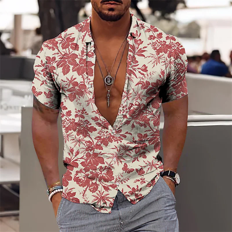 Camisa havaiana de manga curta masculina, camisa de coco, estampada em 3D, blusa de praia, tops de moda 3XL, 2023