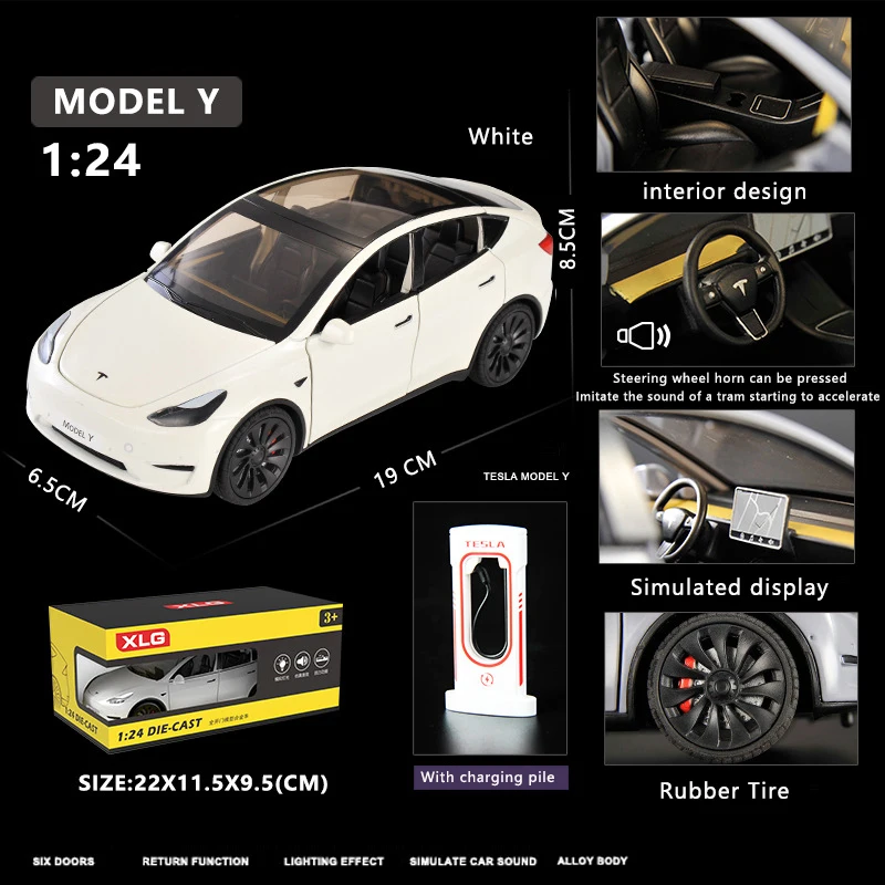 1:24 Model Y Alloy Car Model Simulation Sound And Light Pull Back Toy Car Metal Suv Electric Car Boys Collection Ornaments Gift