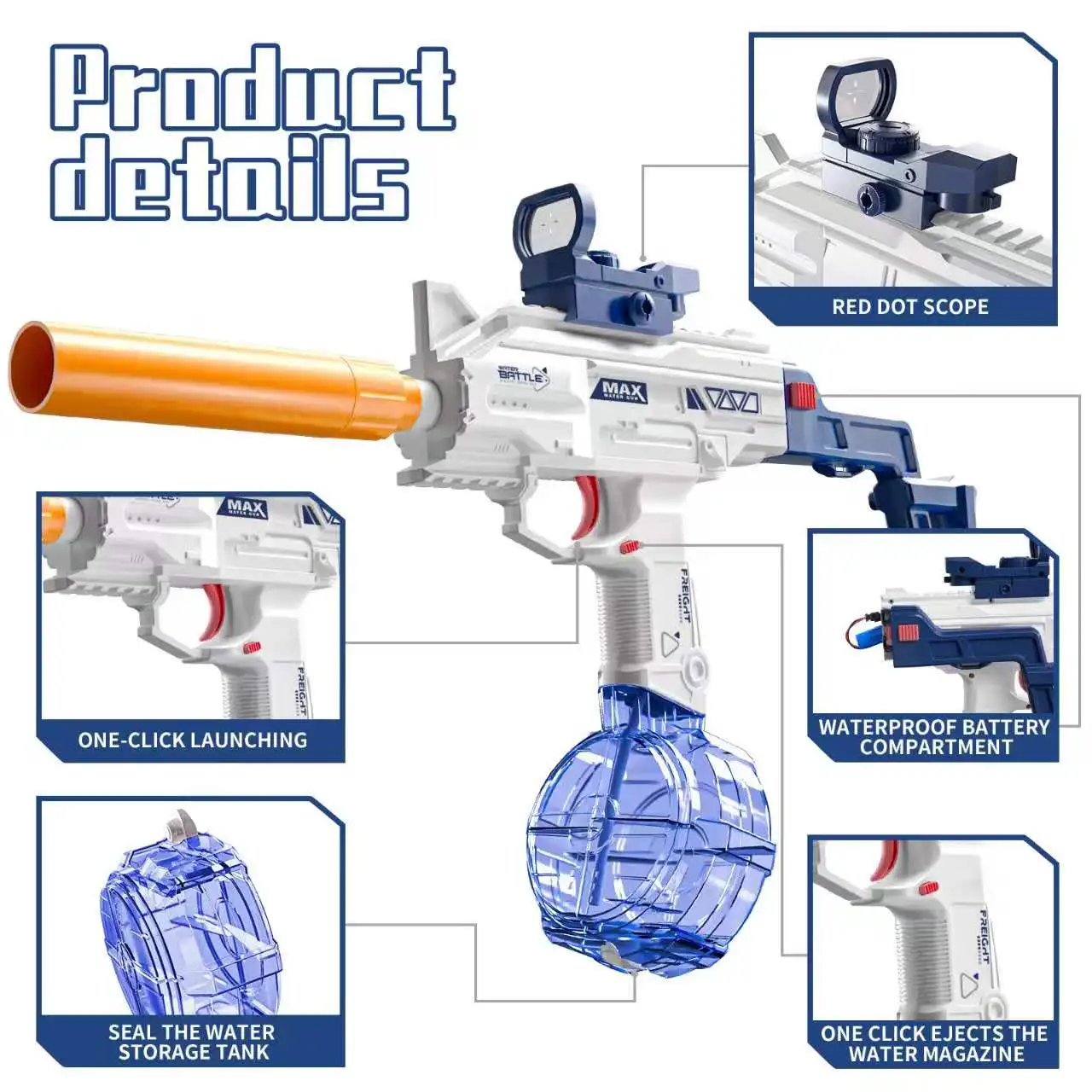 UZI SMG Water Gun Electric Pistol Shooting Toy Gun Full Automatic Summer Pool Beach Toy For Kids Children Boys Girls Adult