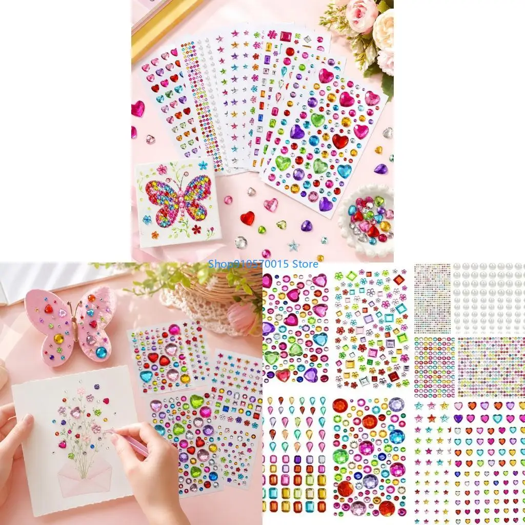 B95C Faceted Acrylic Decorative Sticker Sheets for Gift Packaging and Journal Use