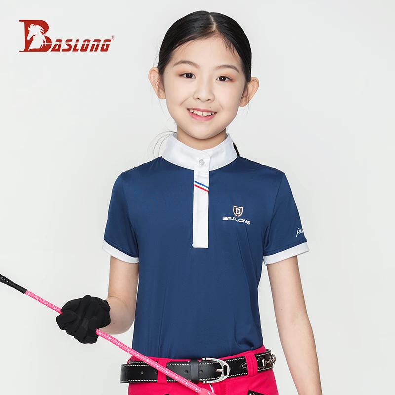 Baslong Equestrian Sports T-Shirt Polo Shirt Professional Riding Short-Sleeved Knight Clothing Equestrian Obstacle Competition Clothing for Kidsren