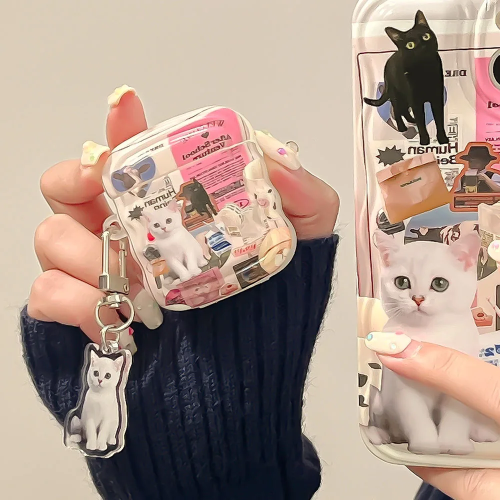 For Airpods Pro 2 1 Earphone Case Creative Cute Background Kitten Toys Bear Wave Frame Pendant Shockproof Shell For Airpods 3