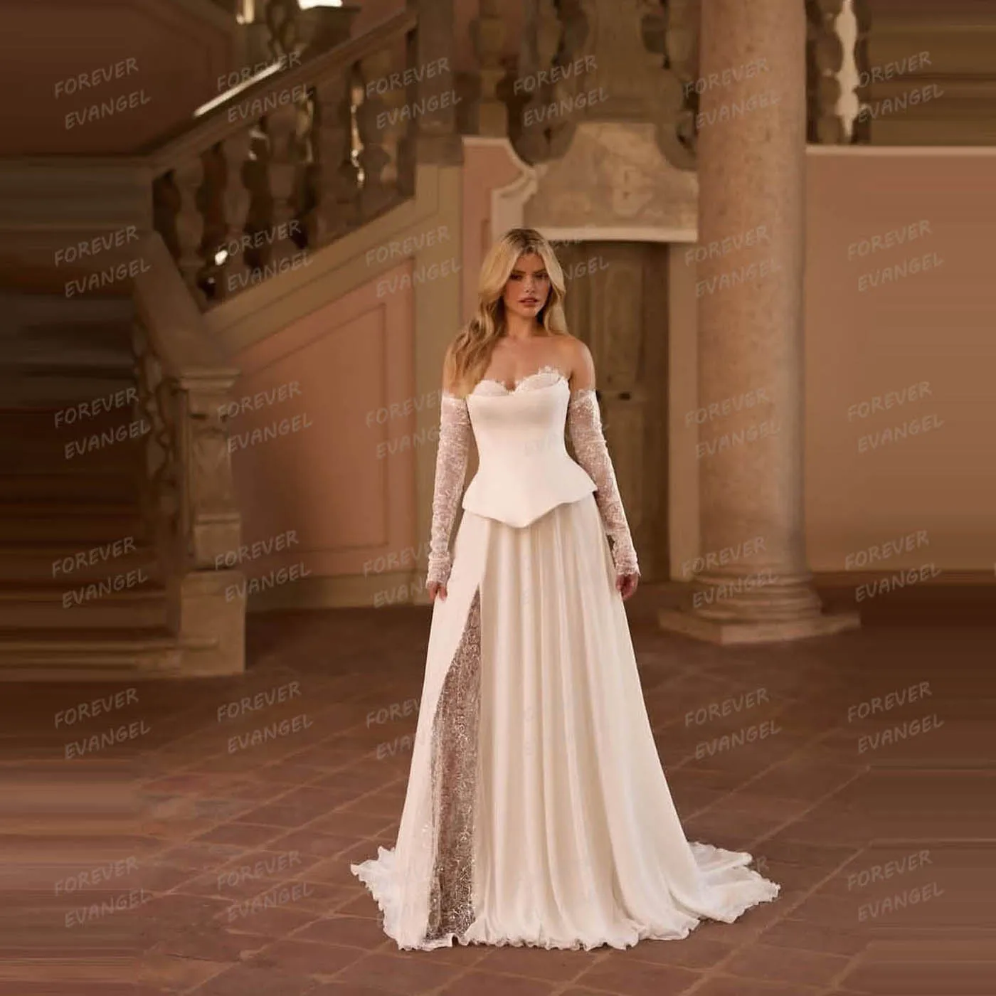 

Simple Wedding Dresses Woman A Line Bride Gowns Sexy Side Split Sweetheart Chiffon Sweetheart Lace Customized Vestidos De Novia