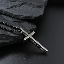Collar Hombre Stainless Steel Male Jesus Cross Necklace Man Bible Verse Man's Necklaces for Man Collier Homme Fathers Day Gifts