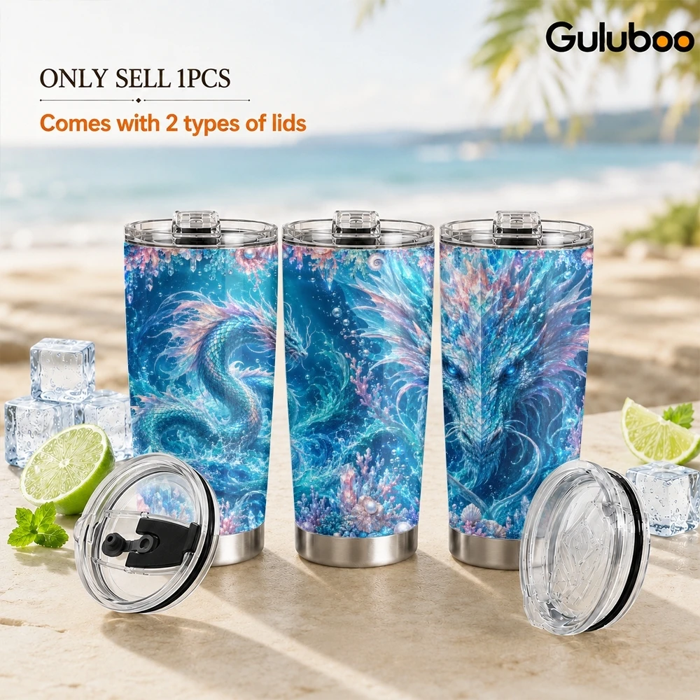 Mystic Elemental Animal Vacuum Flasks 20oz Stainless Steel Insulated Tumbler Double Wall Travel Mug with 2 Lids Straw Drink Cup