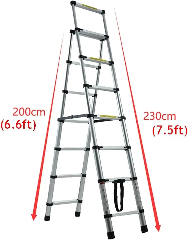 6+7 Steps Ladder Telescoping Ladder Folding Step Ladder Aluminum 330 LBS Capacity for Home&Kitchen(2+2.3m)