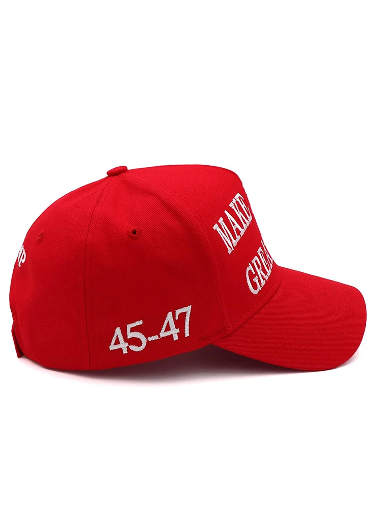 Casquette Rouge et Blanche 2024 MAGA Donald Trump, 45-47 MAKE AMERICA GREAT AGAIN, Slogan, Réglable, Brodée, Drapeau Américain USA, Casquette de