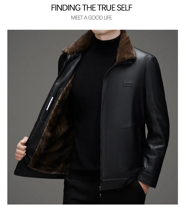 Hohe Qualität männer Casual Faux Leder Ente Unten Jacken Winter Streetwear Warme Puffer Mäntel Verdicken Pelz Kragen Tops Unten Parkas – Detail 12